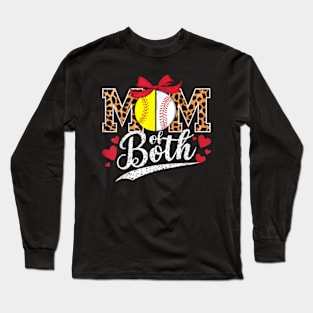 Mom Of Both Leopard Mom Baseball Softball Mother'S Day Women T-Shirt Long Sleeve T-Shirt